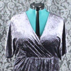 Xhiliration Gray/Purple Faux Wrap Velvet Mini Dress 2X